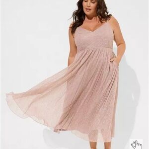 Torrid Blush Pink Tea Length Fluted Dress 0